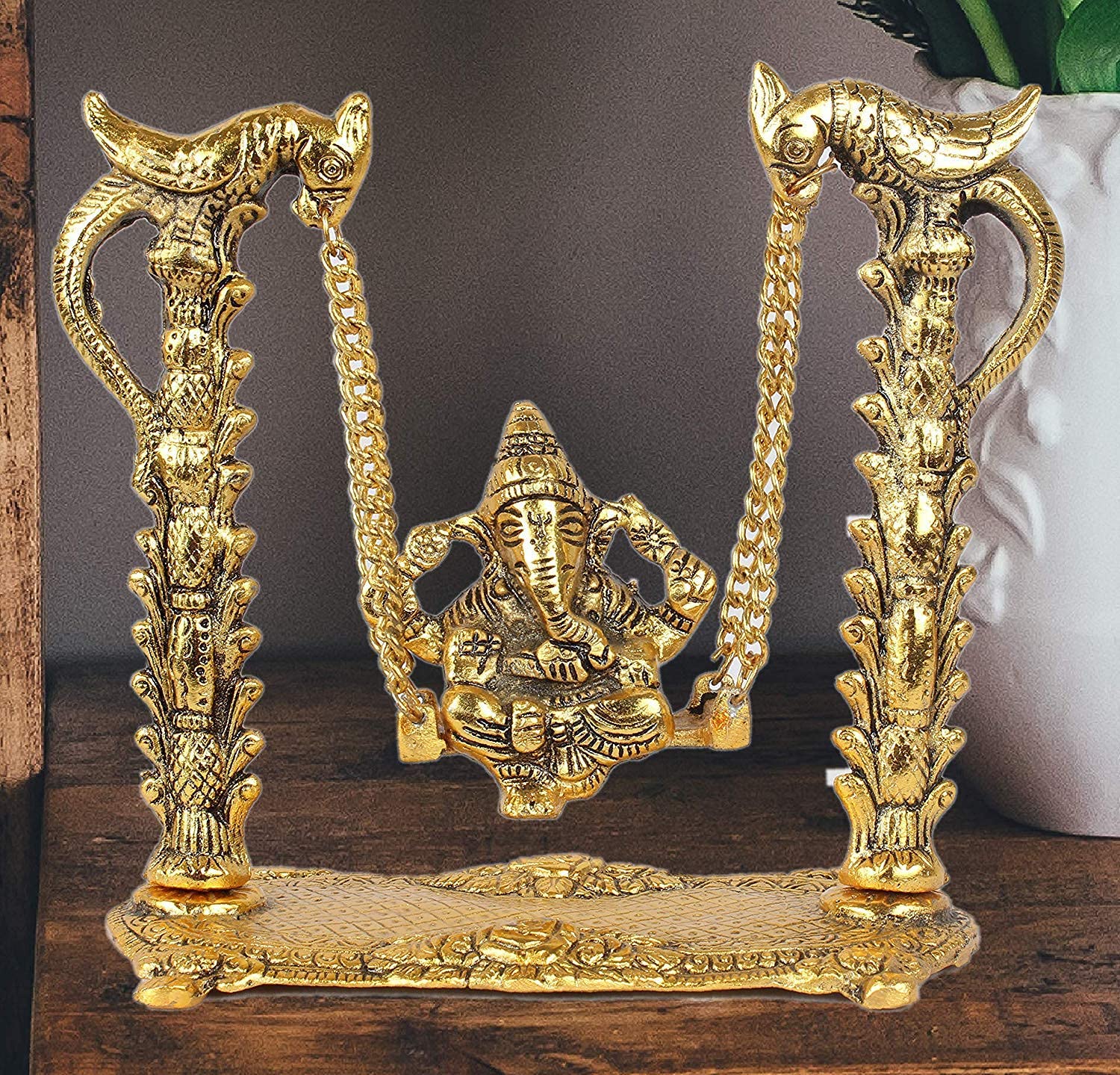 Kridaykraft Ganesh Ji Jhula,Ganpati Idol On Swing Jhula For Temple Pooja,Ganesha Metal Statue Table Decorative Home,Office & Gif